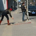 Lady lighting firecrackers